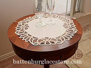 Battenburg Round Placemat. 16" round. Mother of Pearl. 2 pieces.